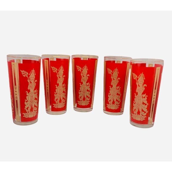 VTG 60's Red Hindu 5pc. Glasses